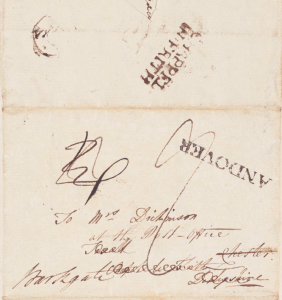 An envelope addressed to Mrs Dickenson