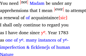 Extract from 1789 letter of Mary Hamilton to Mary Sharpe (later Beauvoir), HAM/1/22/54